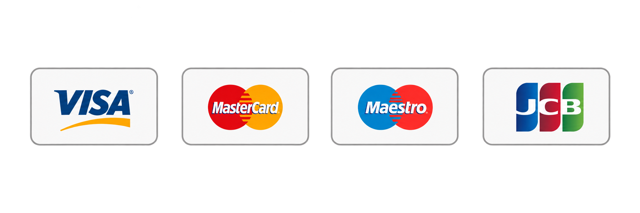Akzeptierte Zahlungsmittel: Visa, MasterCard, Maestro und JCB